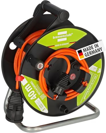 Brennenstuhl Garant G Bretec IP44 kabelvinda för trädgård med komponenter av återvunnen plast kabeltrumma med 38+2m kabel i orange, specialplast, kortvarig utomhusanvändning, Made in Germany