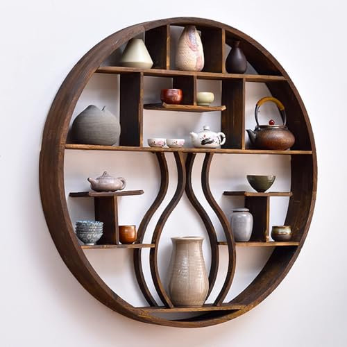 Suixtil Holz Vintage Runde Wandregal Hängende Regal Schwebende Regal, Bücherregal, Rustikale Landhaus Holz Bücherregal für Tee Haus Bar Wohnzimmer Schlafzimmer Moderne Wanddekoration - Braun(100cm)