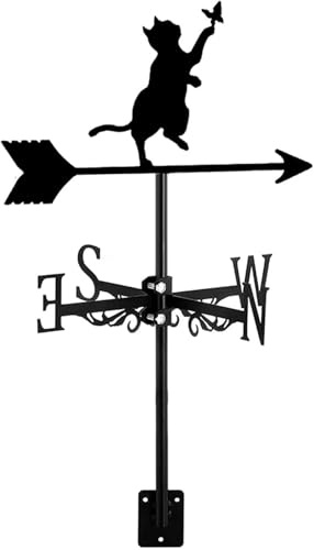 Segnavento a forma di gatto con indicatore di direzione della banderuola per installazione sul tetto, banderuola a vento, scena agricola, giardino, decorazione, accessori, gatto A