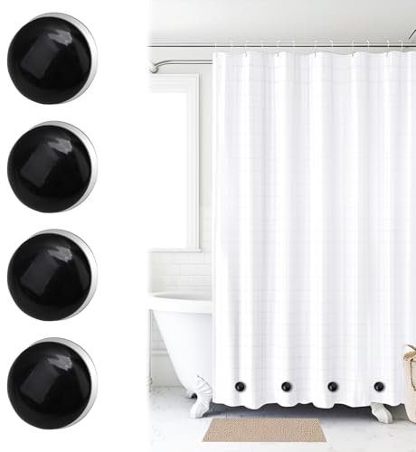 4 Packs Shower Curtain Weights Black Round Curtains Magnets Closure Strong Waterproof Magnetic Drapery Clips Never Rust Showers Curtains Magnets Clip On Bottom for Drapery Tablecloth Flag