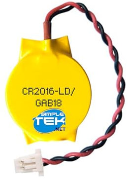 SIMPLETEK - Batterie CR2016 3V avec câble 2 broches, pile BIOS CMOS avec connecteur pour ordinateur