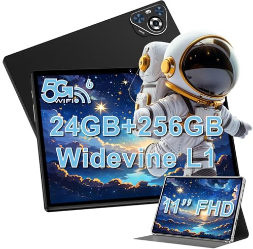 JUEDUR Tablet Android 14 11 pollici, 24GB RAM+256 GB ROM (1TB TF), Octa-Core / 2.0 GHz / 8000mAh / Widevine L1 / 5G WIFI6 / Face ID/HD 1280 x 800 / BT 5.0 / 13MP+5MP / Tablet con Custodia - Nera