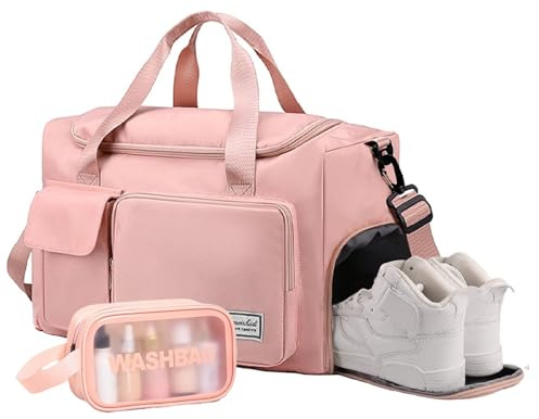 Epzia Sporttasche Damen Wasserdichte Reisetasche Gym Bag Weekender mit Schuhfach & Nassfach Schwimmtasche für Sport Reisen und Fitness (Rosa)