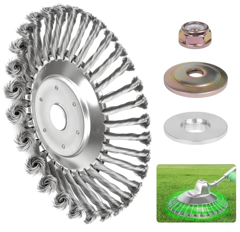Desbrozadora de Acero, Cepillo para Desbrozadora de 8 Pulgadas, Cepillo Desbrozadora con 3 Accesorios de Montaje para Se Adapta a un Tamaño de Orificio de 25.4 mm, para Eliminar Musgo, Hierbas