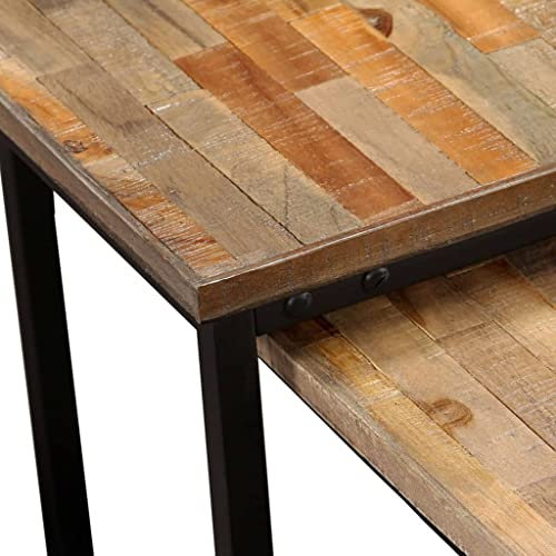 HEFZGDB Satztisch Couchtisch-Set 2-TLG. Recyceltes Teak Massiv Couchtisch Akazie Couchtisch Klein Wohnzimmertisch Klein Kaffeetisch für Innenhof Tagungsraum Balkon Wohnzimmer