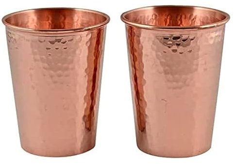 CRAFTSTRIBE Hammered Pure Copper Tumblers Set of 2 |Drinking Water Copper Glass Cups |Copper Tumblers for Home, Office, Hotel, Travel, and Gifting - Eachs | Yoga & Wellness Essential | Pack Of 2