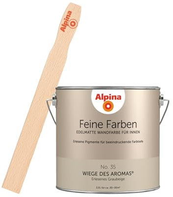 Alpina Feine Farben inkl. Rührstab – No. 35 Wiege des Aromas – edelmatte Innenfarbe - Wandfarben für einzigartige Farbwirkungen und Raumstimmungen – Erlesenes Graubeige - 2,5 Liter