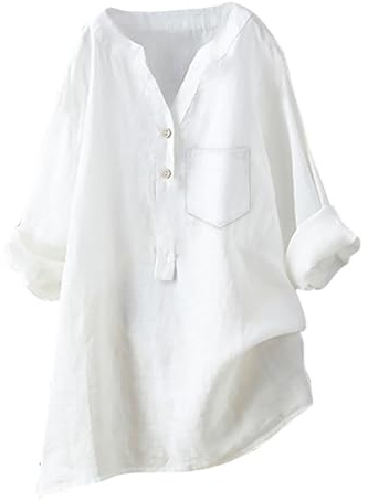 Muslin blus överdimensionerad kortärmad linneblus sommar oversize lång skjorta stora storlekar linneskjorta 3/4 ärm lång blus button-down blus tunika skjorta linne damblusar blus skjorta linneblusar,