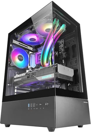 Mars Gaming MC-XO, Boîtier Gaming ATX, Double Verre Trempé Continu 90°, Ventilateur FRGB 12cm, Système Refroidissement SIDECOOL, Semitour PC avec Design Double Chambre, Grande Capacité Interne, Noir
