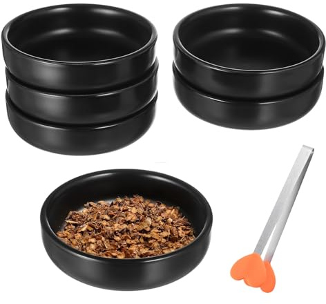 Keramik Dipschalen(9 x 9 x 2 cm), 6 Stück Keramik Sojasosenschale mit Eine Mini-Lebensmittelclip, Schwarz Runde Porzellan Saucenschälchen, Vorspeisen Pinch Dip Schüssel für Beilagen, Sushi, Ketschup