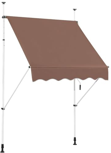 GOPLUS Toldo Retráctil Manual Impermeable (Marrón, 1,5 m) | Toldo Enrollable con Manivela y Altura Ajustable de 2-3 para Terraza, Balcón y Jardín