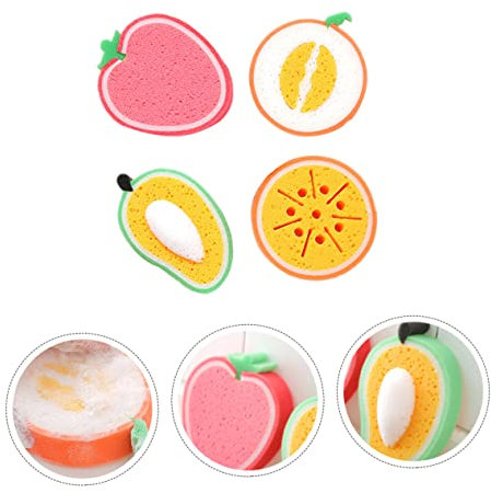 KOCKSHION 4piezas Esponjas Gruesas con Forma De Fruta Estropajos para Cocina Limpiador No para Limpieza De Platos y Superficies Absorción Rápida y Duradera