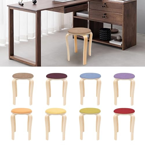 gucdaqc Set of 8 Stacking Wooden Round Stools, Stackable Stools with Upholstered, Portable Colorful Bar Stool for Home, Kitchen, Office, Classroom, 41.5 x 31 x 43 cm