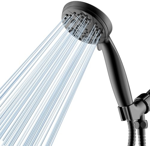 Hand Held Shower Head, High Pressure 6 Spray Mode Handheld Showerhead, Matte Black Shower Head with 59 Inch Stainless Steel Hose and Adjustable Bracket