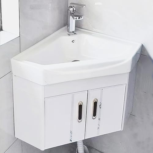 Hggdsac Wandmontiertes keramikwaschbecken, Eckwaschbecken Mit Unterschrank, freistehendes waschbecken, Für Badezimmer, Küche, Waschküche oder Büro wertet(Weiß,56cm/22in)