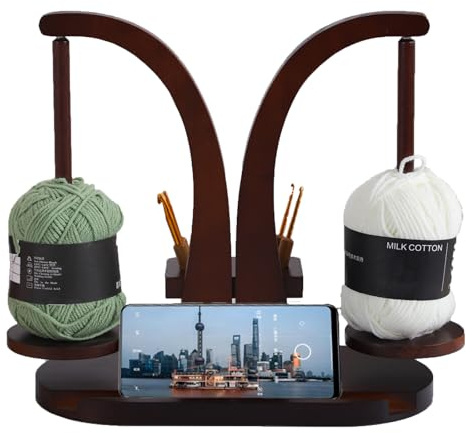 Porta Gomitolі Magnetico e Girevole in Legno con Doppio Supporto - Organizzatore per Filati per Uncinetto e Lavoro a Maglia - Regalo Ideale per le Appassionate Wollabwickle