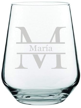 regalo grabado - Vaso Personalizado con Inicial y Nombre | Grabado Láser Permanente | Diseño Moderno y Sofisticado | Para Bodas y Cumpleaños, Cristal, 425 ml