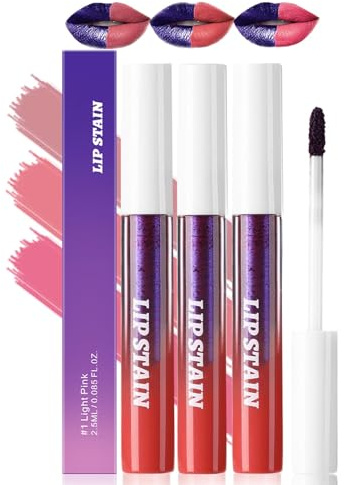 3Pcs Lip Stain Peel Off Set,Lip Liner Stain Long Lasting Waterproof,Lip Tint Stain Wipe Off Transfer Proof Nude Pink/Rose/Pink,Matte Finish Peel Off Makeup For Women