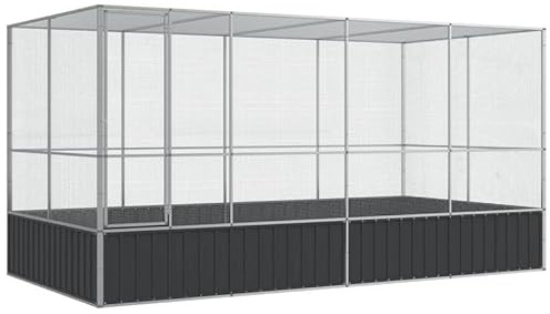 Voljär av galvaniserat stål för fåglar 418 x 207 x 212 cm med förlängning – stabil och hållbar fågelleksak för trädgård eller terrass