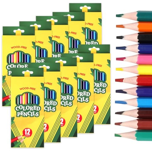 Tikplus Buntstifte Set, 120 Stück Buntstifte Kinder, Vorgespitzte Farbstifte, Großpackung Malstifte mit 12 Farben, Holzstifte Set für Schule Kinder, Erwachsene