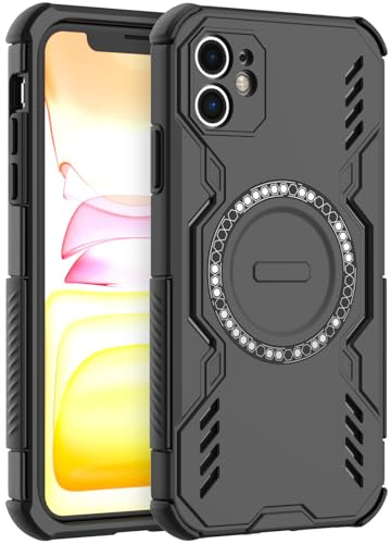 LVVFEI Cover Magnetica per iPhone 11 6,1 Pollici, Compatibile con MagSafe, Custodia Magnetica per iPhone 11 con design Antiurto e Fori di Ventilazione - Nero