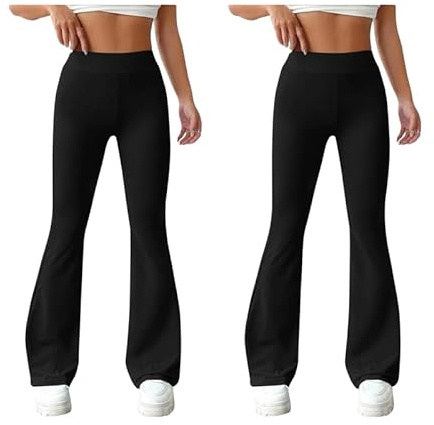 Stylo Online Women’s Flared Trousers 2 Pack – High Waist Stretch Bootcut Pants for Women | Ribbed Wide Leg Office Work Yoga Lounge Trousers | Soft, Wrinkle-Resistant Flare Leg Pants Black 14/29