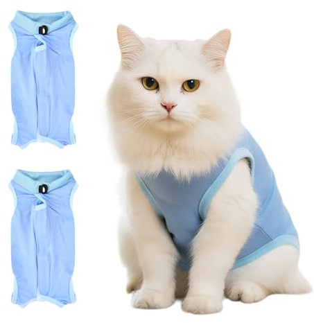 2 Pezzi Body Gatto Post Operatorio, Tuta Recupero Anti-Leccamento per Gatti dopo Sterilizzazione o Chirurgia, Alternativa Collare Elisabettiano, Confortevole e Traspirante (S)
