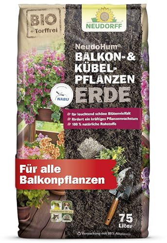 Neudorff NeudoHum Balkonerde und Kübelerde 75L - Torffreie Kübelpflanzenerde Bio Erde vegan - speziell für Balkonpflanzen - Blumenerde für Balkon oder Kübel aus 100% natürlichen Rohstoffen