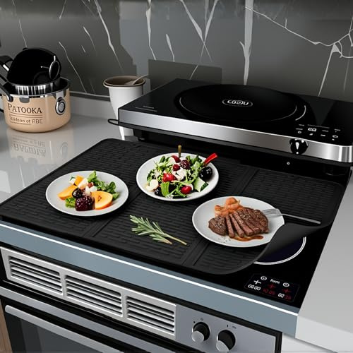 PAPAcroscoma Tri-fold Induction Hob Protector Mat: 71x50cm Black Silicone Stove Top Cover, Hob Covers for Electric Cookers, Ceramic Hob, Heat Resistant Glass Top Cover