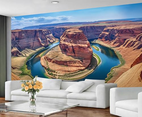 GIVLWF Naturtapete Flusslandschaft, Wandtapete, Blau und Gelb, Schlafzimmer, Tapeten für Wohnzimmer, nicht selbstklebende Wandbilder und Heimdekoration