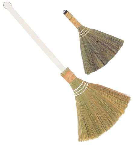 TOGEVAL Scopa di Paglia Intrecciata a Mano Setole Morbide Manico Staccabile Set da 2 Pezzi per Pulizia Domestica di Superfici Delicate e Soggiorno Scopa Portatile per Interni