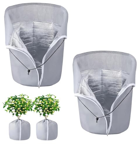 Malla Antiheladas y Protector de Plantas para Invierno con Cordón y Cremallera, Manta Térmica Reutilizable e Impermeable de Aluminio para Protección de Plantas al Aire Libre(4PCS,Ø 45 x H 70 cm)