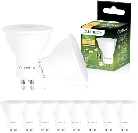 Lumiled LED GU10 PAR16 3W Ersetzt 25W 300lm 3000K Warmweiß 10er Pack | Nicht Dimmbar, 120° Abstrahlwinkel, Energiespar Leuchtmittel, Reflektor Spot für Küche Wohnzimmer Büro Flur