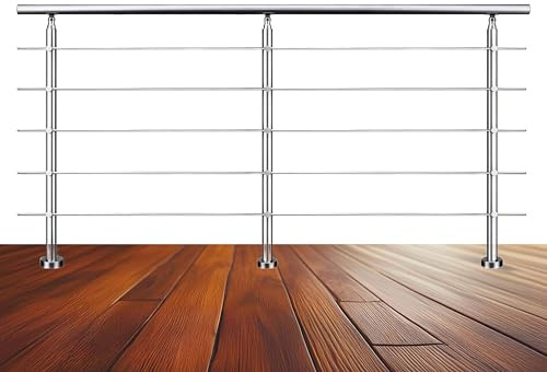 Garde-corps 240cm argenté, 1 main courante, 5 traverses, inox 201, intérieur et extérieur, design moderne - kit complet