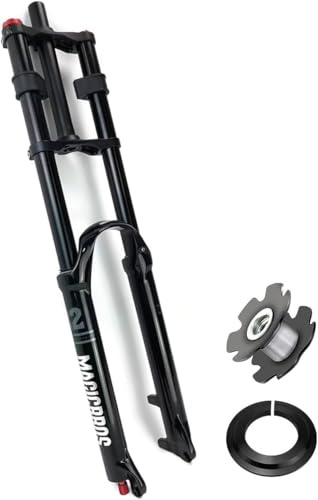 NIKANXIA Forcella DH MTB 26/27,5/29 Pneumatica 160mm Tubo Dritto 1-1/8 Blocco Manuale Regolazione Freno Disco QR(Black,29in)
