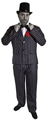 ILOVEFANCYDRESS MEN'S DEAD ZOMBIE WEDDING GROOM HALLOWEEN FANCY DRESS COSTUME - PINSTRIPE SUIT WITH TOPHAT, BLACK BOWTIE & RED CARNATION FLOWER + FACEPAINT & BLOOD HALLOWEEN COSTUMES MEN - XXLARGE
