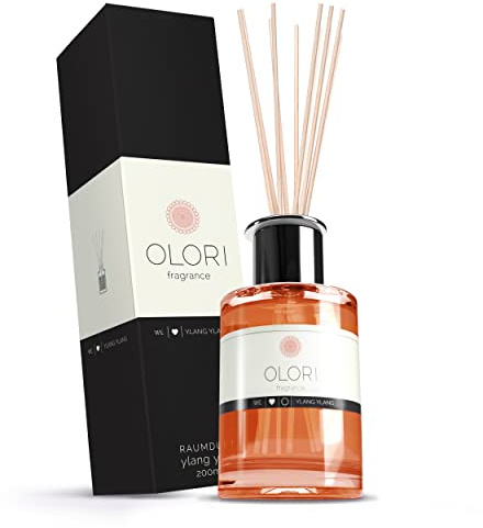Duftöl Ylang Ylang - Diffuser mit Stäbchen - Raumduft mit ätherischen Ölen erfrischend, süß, blumig - 100% natürliche & Reine Raumdüfte - Raumlufterfrischer mit Duftstäbchen (Glas 200 ml)