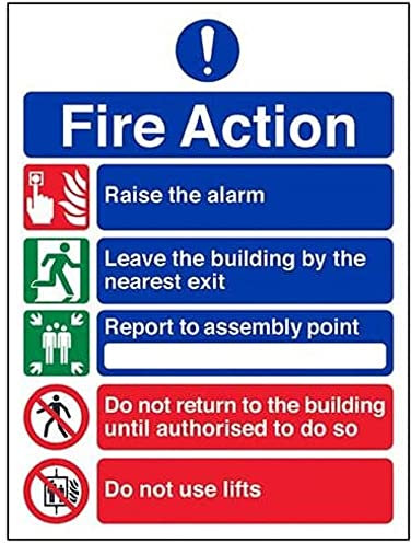 V Safety Fire Action Notice Sign - Clear 5-Step Emergency Instructions - 150mm x 200mm Portrait Safety Signage for Buildings & Offices - Durable 1mm Rigid Plastic, EN ISO 7010:2012 Compliant