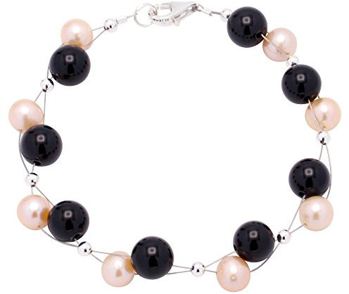 Armband aus Perlen SüÃŸwasserperlen & Onyx rose schwarz Armkette Armschmuck Damen