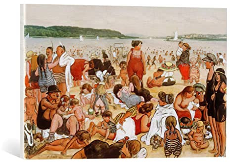 kunst für alle Leinwandbild: Heinrich Zille Berliner Strandleben - hochwertiger Druck, Leinwand auf Keilrahmen, Bild fertig zum Aufhängen, 65x40 cm