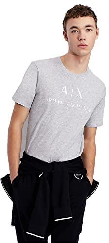 Armani Exchange herrlogotyp rund hals kortärmad tröja t-shirt, B09b Heather Grå, XS