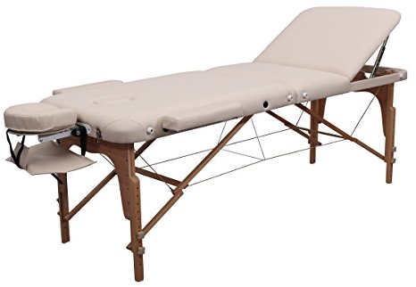 Zen – Mobile PhysioTop Massageliege klappbar & höhenverstellbar – Vollholz Massagetisch mit ergonomischem Kopfteil, Verstellbarer Rückenlehne, ansteckbaren Armlehnen & Tragetasche (Cremé)