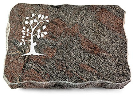 MEMORUM Grabmale Grabplatte, Grabstein, Grabkissen, Urnengrabstein, Liegegrabstein Modell Pure 40 x 30 x 5 cm Paradiso-Granit, poliert inkl. Gravur (Sandstrahl-Ornament Baum 1)