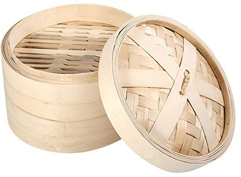 2 Niveaux Bambou Vapeur Panier pour Riz Chinois Naturel Cuisson Cuisinire avec Lgumes Fruits de Mer 4 Tailles (22 x 15 cm / 8,7 x 5,9 Pouces)