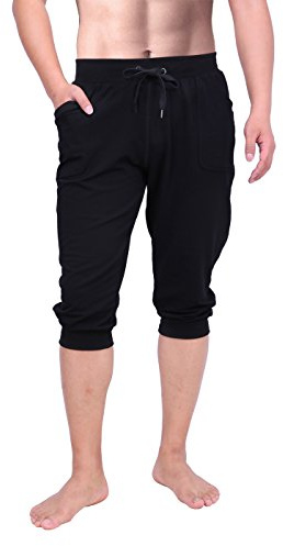 HDE Mens 3/4 Pants Workout Jogger Yoga Capri Shorts with Pockets for Running Black - XX-Large