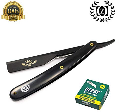 WET CUT THROAT STRAIGHT RAZOR RASOIR + 100 BLADES FULL BLACK