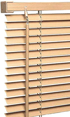 Wood Wooden Grain Effect Window Venetian Blind Blinds Easy Fit Curtains Trimmable Fittings Windows Treatment Shutters Twist Open Close (Natural-Wood Grain Effect, 195cm wide (76.77) x 150cm)