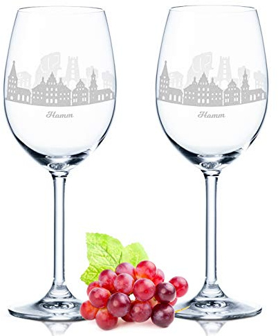 GRAVURZEILE Leonardo Skyline Hamm - Copas de vino con grabado láser de alta calidad de 360°, bonito regalo como recuerdo, recuerdo o para coleccionistas y amantes del vino para cumpleaños