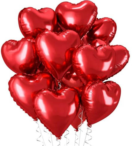 30 Stück Herzballons,18 Zoll Herz Folienballon Rot,Herzform Heliumballons für Party,Geburtstag,Valentinstag,Hochzeit,Verlobung,Muttertag Dekoration