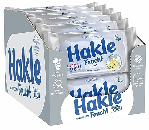 Hakle Feucht ULTRA med im 12er-Pack, 504 Tücher (12 x 42 Blatt), pflegendes feuchtes Toilettenpapier, hautverträgliche feuchte Tücher, schnell wasserlösliche Feuchttücher